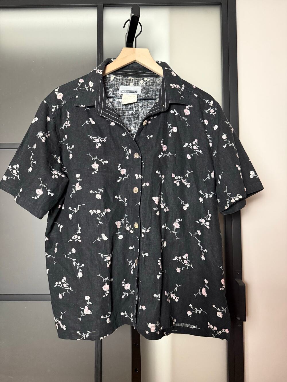 Vintage 90s CM Shapes Floral Linen Blend Button Down Size XL